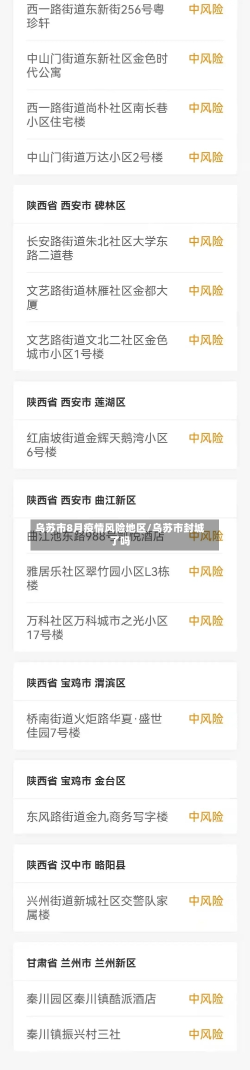乌苏市8月疫情风险地区/乌苏市封城了吗