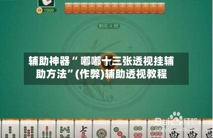 辅助神器“ 嘟嘟十三张透视挂辅助方法”(作弊)辅助透视教程